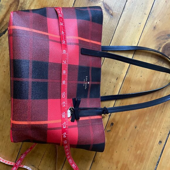 Kate Spade Red and Black Plaid Tote Satchel - Picture 7 of 8